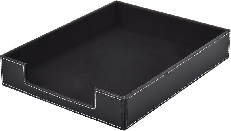 XNONE Leather Letter Tray, Office Supplies Desk Organizer for Mail Paper Files Magazines Jewelry Cosmetics,Luxury Letter Holder&Multipurpos Stackable Office Desktop Storage Box,Black - Image 1